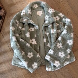 Thread & Supply - fleece jacket green flowers size S